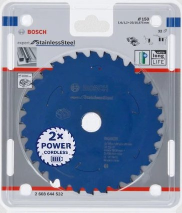 Teh rrethor Bosch Expert Cordless, 150mm, 32 dhëmbë, për inox