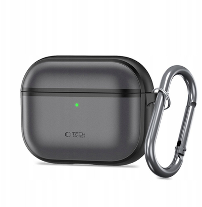 Mbulesë mbrojtëse Tech-Protect Magmat për Apple AirPods Pro 3, TPU dhe polikarbonat, me karabinë, e zezë mat