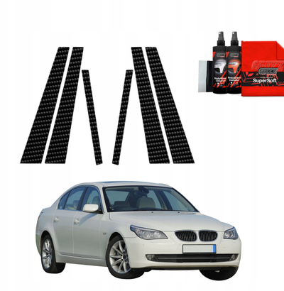 Foli mbrojtëse karboni për shtylla BMW Seria 5 E60 Sedan 4D 2007-2010, set 6 copë, e zezë