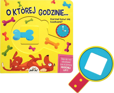 Libër për kalamaj Sassi At What Time Book With A Magic Magnifying Glass, mësimi i orës, me xhamadhie magjike