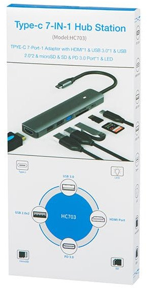 Hub USB Blow HC703 7 në 1, USB C, HDMI 4K, gri