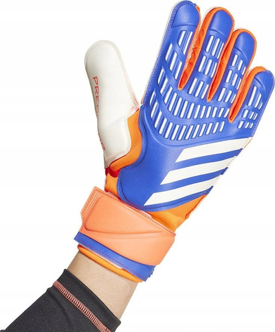 Doreza portieri adidas Predator Match IX3879, Soft Grip Pro, mbyllje me rrip, blu portokalli e bardhë