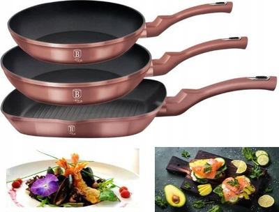 Set tiganësh Berlinger Haus Rose, 3 copë, alumin, me veshje jo-ngjitëse, rozë gold