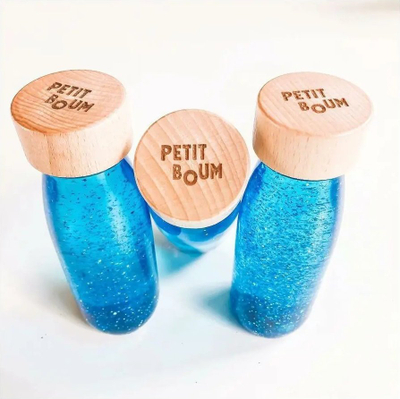Shishe ndijore PETIT BOUM Float, lodër sensoriale për kalamaj, BPA free, blu