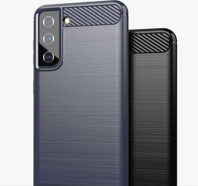 Këllëf karboni për telefon Samsung Galaxy S21 FE, fleksibël TPU, i zi