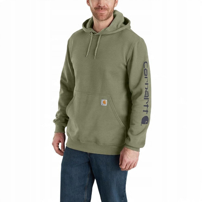 Bluzë me kapuç Carhartt Loose Fit Midweight Logo Sleeve për burra, XS, jeshile Dusty Olive