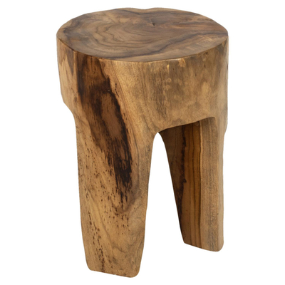Stol 3-këmbësh druri teak natyral Φ30×40 cm (HM9349)