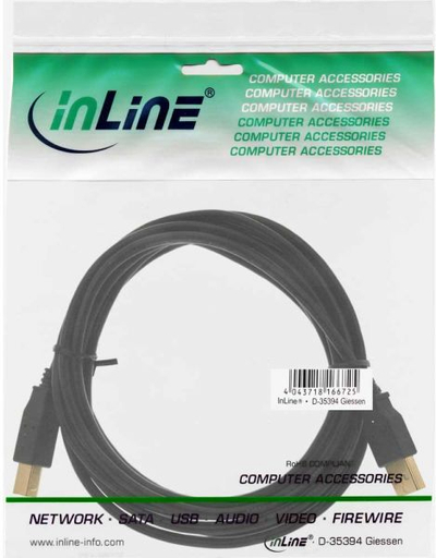 Kabllo USB InLine 34505S, USB A në USB B, 0.5 m, e zezë