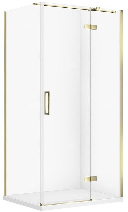 Set kabinë dushi Cersanit City C318, 100x80x195 cm, xham transparent, kornizë gold, pjatë dushi Tako Slim e bardhë