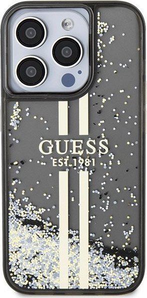 Mbulesë telefoni Guess Liquid Glitter Gold Stripes, për iPhone 15 Pro, e zezë