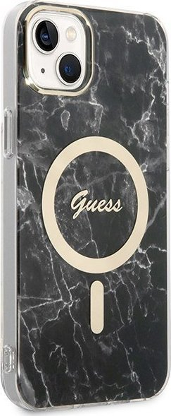 Set aksesorësh Guess GUBPP14SHMEACSK, mbrojtëse iPhone 14 Hardcase MagSafe, karikues wireless MagSafe, e zezë
