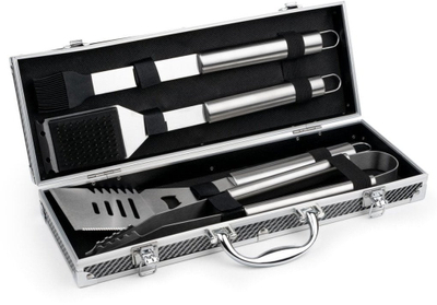 Set veglash për skarë Leopold Vienna Grill Case 4 copë LV311000, çelik inox, kuti alumini, argjend
