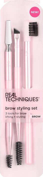 Set furçash për vetulla Real Techniques Brow Styling Set, 3 copë, me mëngë rozë metalike