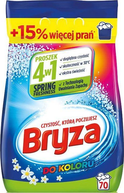 Detergjent rrobash Bryza Spring Freshness, pluhur, për rroba me ngjyra, 4.55kg