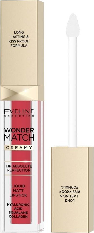 Lypsan i lëngshëm Eveline Wonder Match Matte, që zgjat, me acid hialuronik, i kuq Classic Red, 6.8 ml