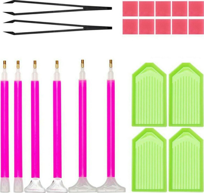 Set aksesorësh për qëndisje me gurë AG979A, 22 copë, plastikë PP, shumëngjyrësh