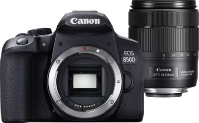 Aparat fotografik DSLR Canon EOS 850D, trup, objektiv EF S 18 135mm IS USM, i zi