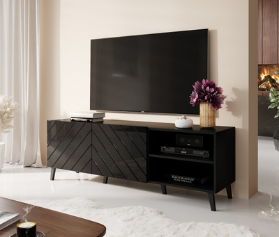 Komodë TV Bed Meble Abeto, 150x42x52cm, e zezë