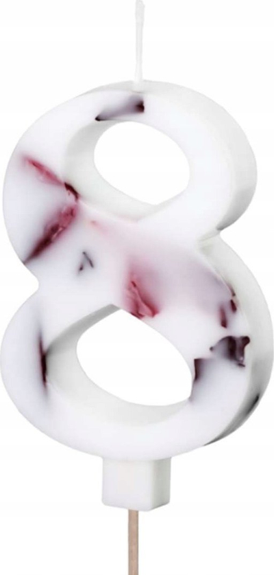 Qiri torte PartyDeco numri 8, 8cm, i bardhë me lule