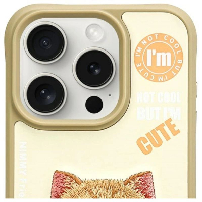 Mbulesë telefoni Nimmy Cool&amp;Cute 2.0 Cat për iPhone 15 Pro 6.1", me mace të qëndisur, bezhë