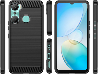 Maskë telefoni Hurtel Carbon Case për Infinix Hot 12 Pro, silikoni fleksibël, efekt karboni, e zezë