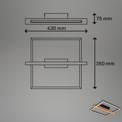 Ndriçues Briloner LED 14 W, 1650 lm, 3000 K, 43×35×7,5 cm, i zi/kafe e hapur