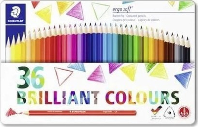 Lapsa me ngjyra STAEDTLER Ergosoft 157 M36, set 36 copë, kuti metalike, shumëngjyrëshe