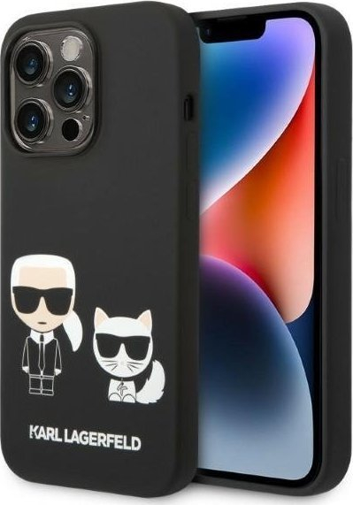 Kapak telefoni Karl Lagerfeld Karl and Choupette, MagSafe, silikon liquid, për iPhone 14 Pro, i zi