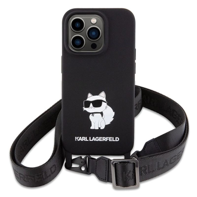 Futrollë telefoni Karl Lagerfeld Choupette Crossbody, për iPhone 15 Pro Max, silikon, e zezë