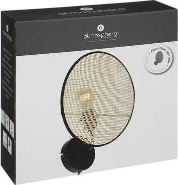 Llambë murale Atmosphera Rattan Wicker, Ø 27 cm, kornizë e zezë, ratan natyral