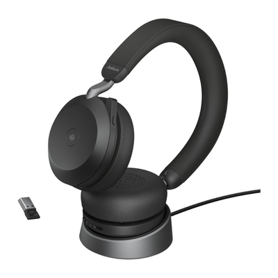 Kufje wireless Jabra Evolve2 75, stereo, ANC, me mikrofon, me bazë karikimi