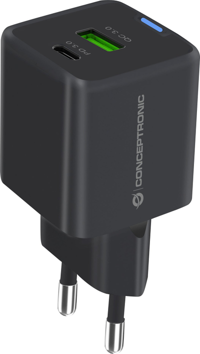 Ngarkues Conceptronic 2 Port GaN, 33W, USB PD QC 3.0 PPS, me kabllo 3 në 1, i bardhë