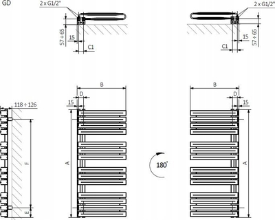 Radiator për banjo Terma Warp S Liptonn, 915x500mm, çelik, i bardhë
