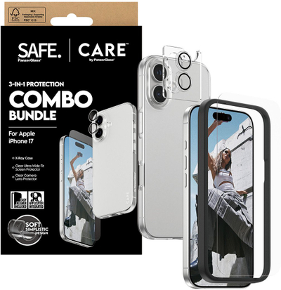 Paketë mbrojtëse SAFE by PanzerGlass 3 in 1, për iPhone 17, transparente