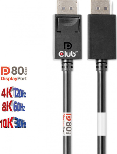 Kabllo DisplayPort Club 3D CAC-1091, DP 2.1, 4K 120Hz 8K 60Hz, 1.2m, e zezë