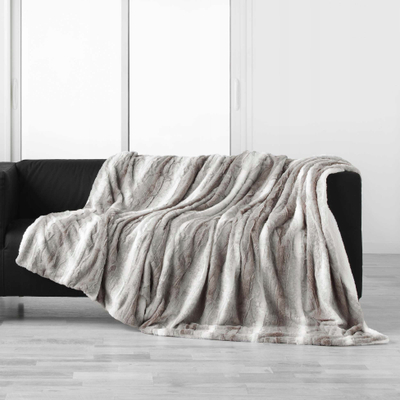 Plaid SVEN, 180x220cm, imitim pushi dhe sherpa, gri
