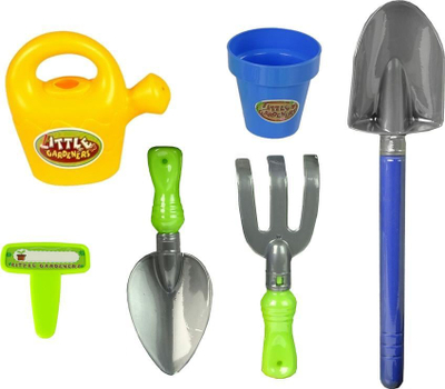 Set lodrash për kopsht LeanToys Garden, kovë, lopatë, ujitëse, vazo, shumëngjyrësh