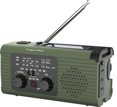 Radio portative Kruger&Matz KM0836, solar, power bank 5000mAh, jeshile ushtarake