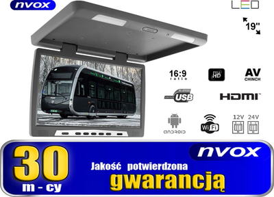 Monitor tavani për makinë Nvox, 19", Full HD, Android, gri