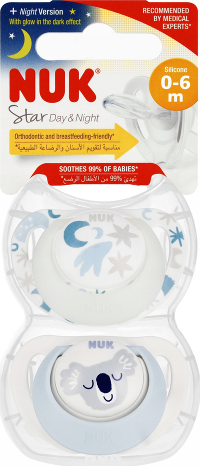 Qetësues NUK Soother Star Day&amp;Night, silikoni 0-6m, blu