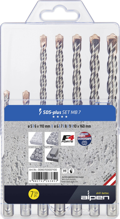 Set burgish për beton Alpen 0080700007100, 5–10 mm, çelik