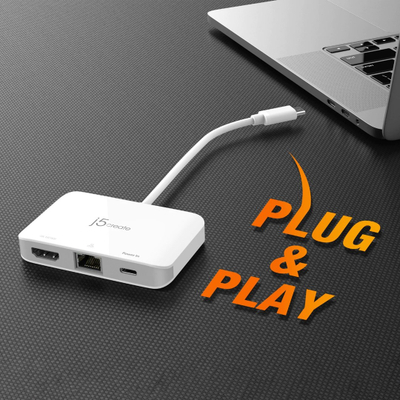 Адаптер USB C J5create JCA351 N, HDMI 4K, Етернет, Power Delivery, бел