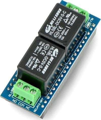 Modul relé SB Components Pico Dual Channel Relay HAT, 2 kanale, 7A 250V AC, blu