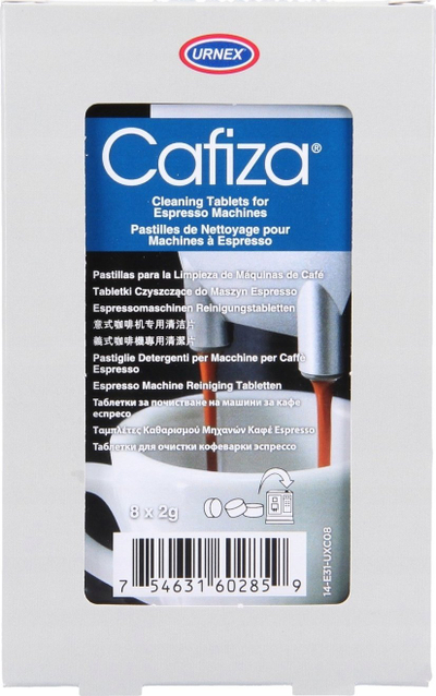 Tableta pastruese për makinë espresso Urnex Cafiza, 2 g, 8 copë, të bardha