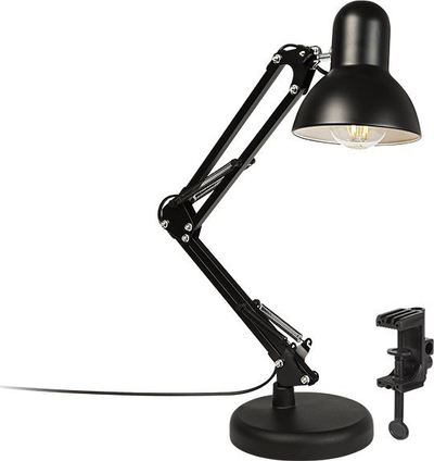Lampë tavoline LB-09, E27, kabllo 180cm, me kapëse, e zezë