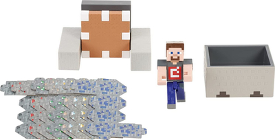 Set lodër Minecraft Mayhem Playset, figurë Steve 8.25 cm, minecart, gri