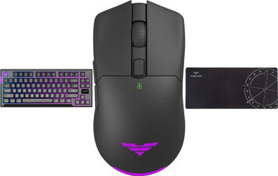 Set gaming PREYON Silent Claw TKL Owl Falcon Speed XL, wireless, RGB, i verdhë