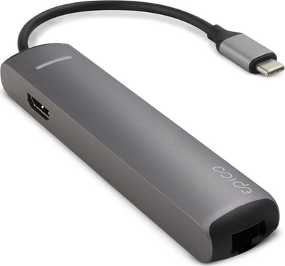 Hub USB C Epico Slim, HDMI 4K, Ethernet, gri