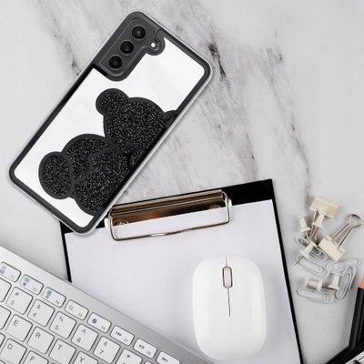 Mbrojtëse telefoni Teddy Bear për Samsung S21 FE, PU TPU, e zezë