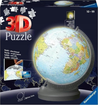 Puzzle 3D Ravensburger Glob Me Dritë 11549, 540 copa, me LED, shumëngjyrësh